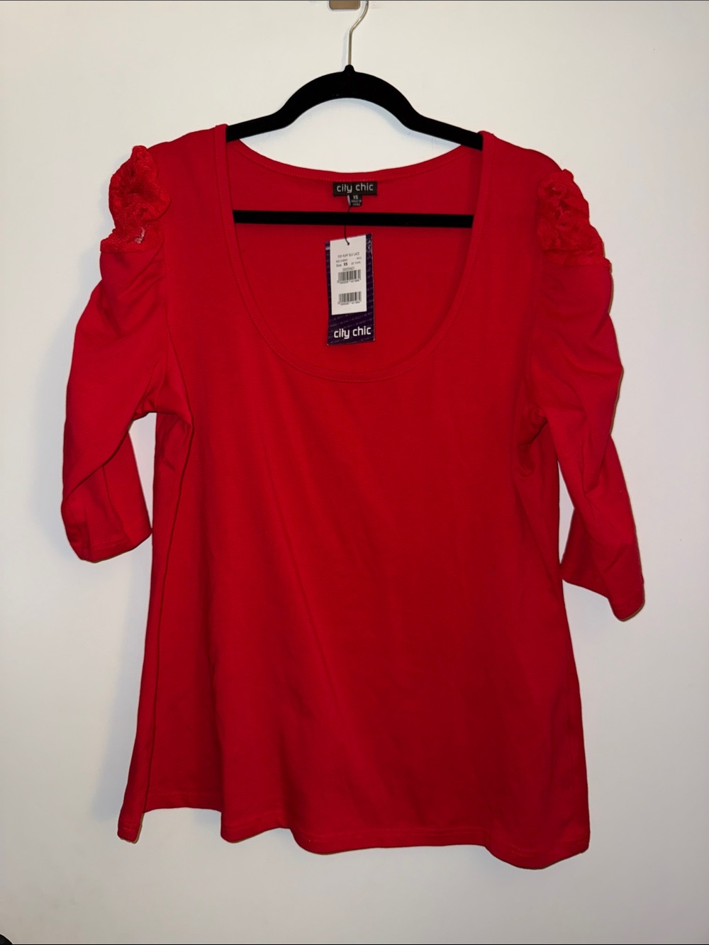 City Chic Red Lace Puff Sleeve Tunic